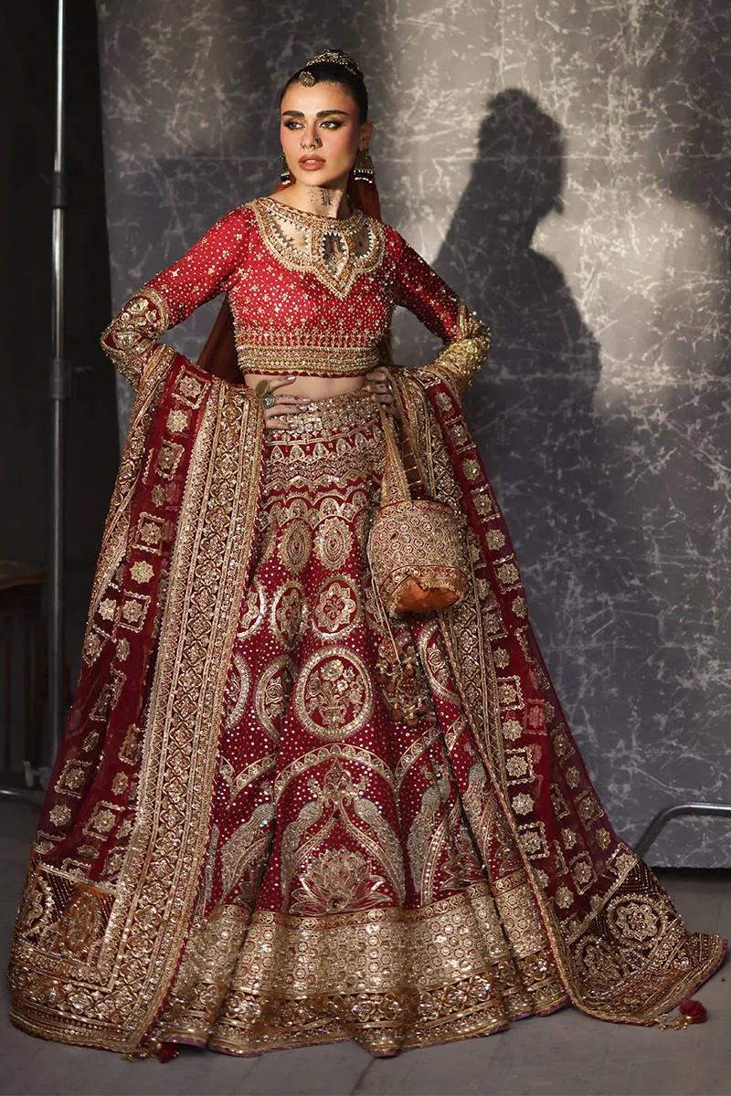 Pakistani Bridal Red Lehenga Choli with Double Dupattas
