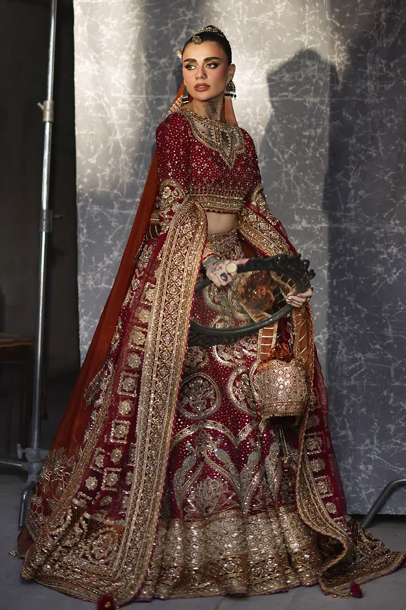 Pakistani Bridal Red Lehenga Choli with Double Dupattas