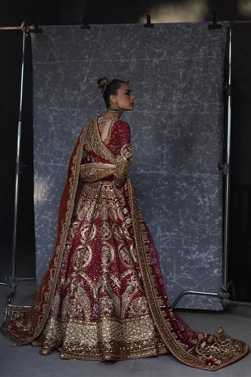 Pakistani Bridal Red Lehenga Choli with Double Dupattas