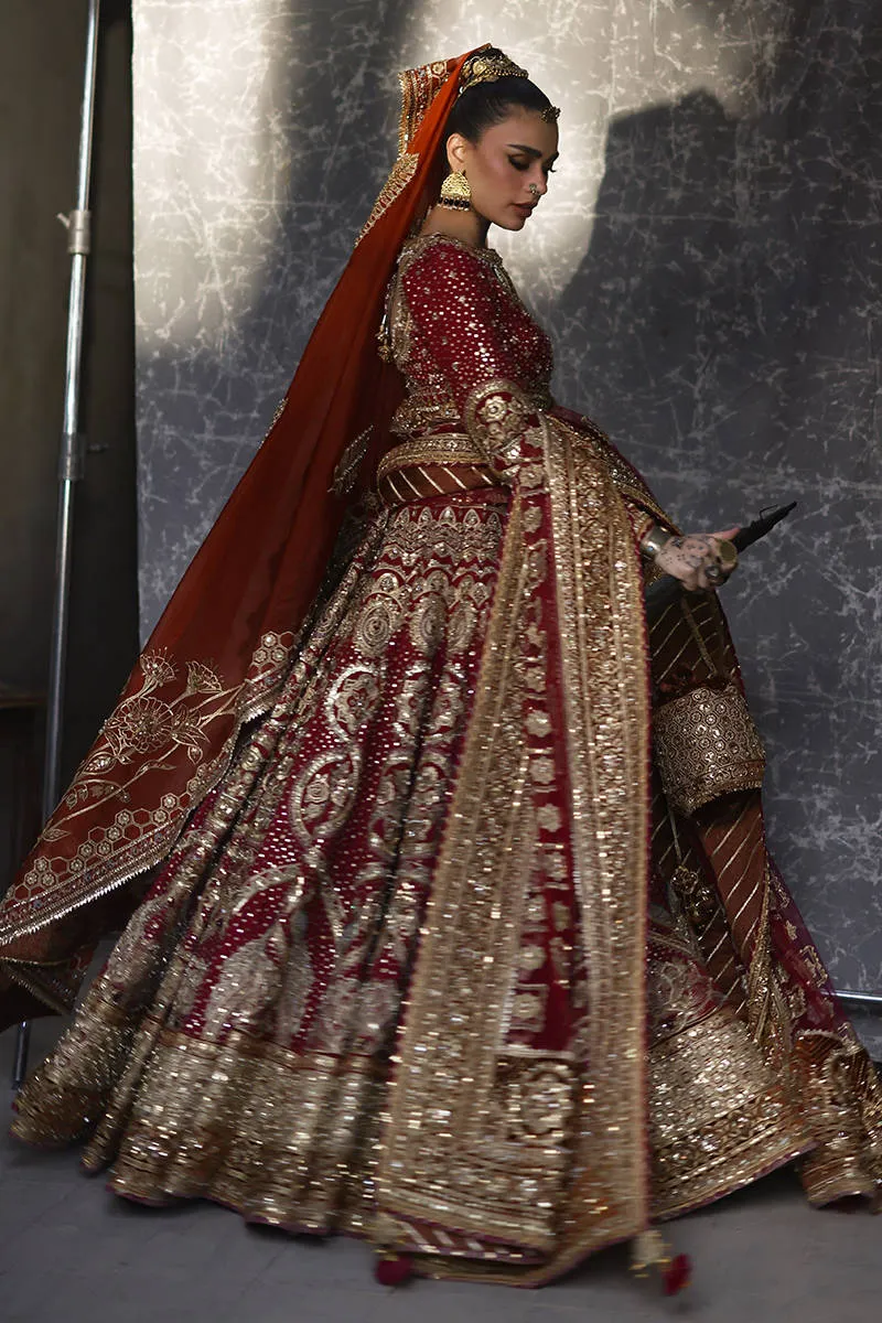 Pakistani Bridal Red Lehenga Choli with Double Dupattas