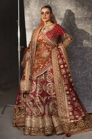 Pakistani Bridal Red Lehenga Choli with Double Dupattas