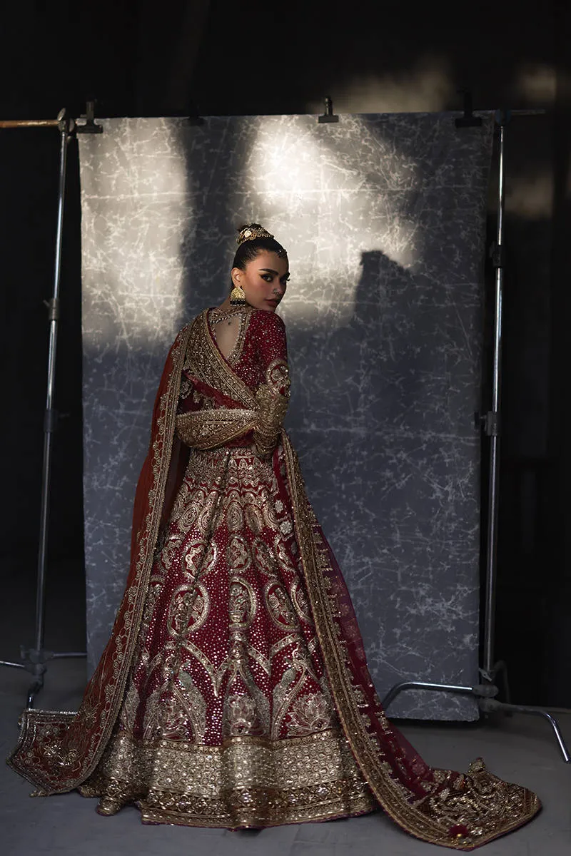 Pakistani Bridal Red Lehenga Choli with Double Dupattas