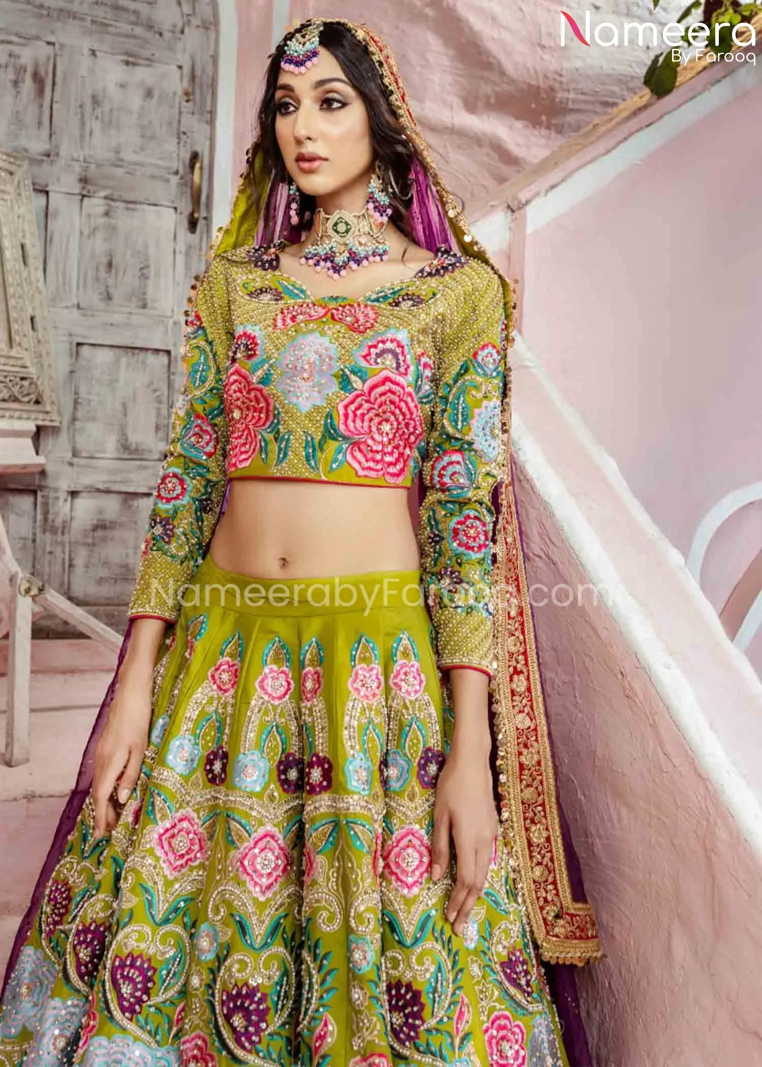 Pakistani Floral Bridal Lehenga Choli Dress #BS609