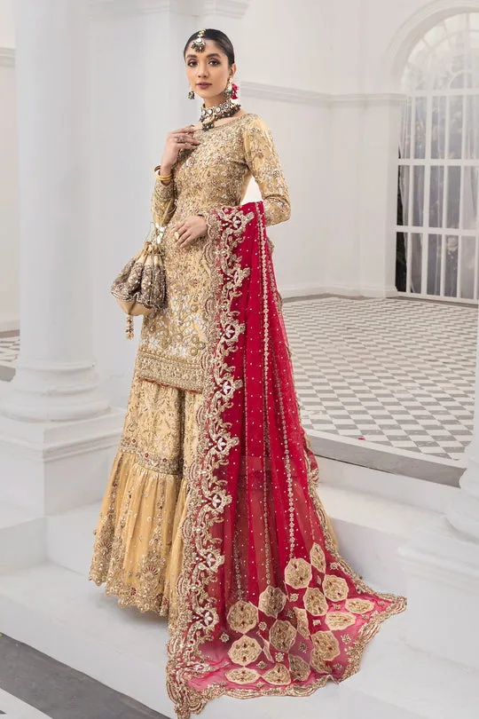Pakistani Gold Wedding Dress in Gharara Style #BS819