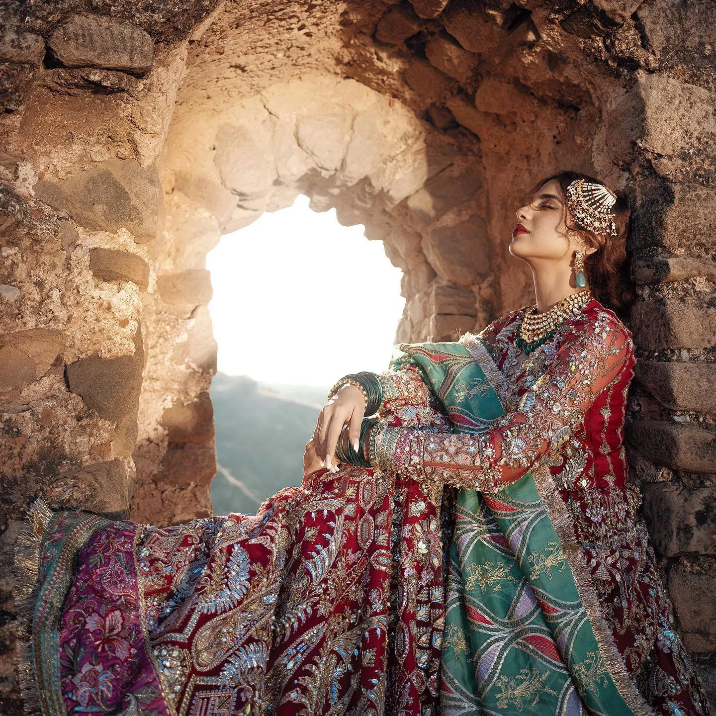Pakistani Red Bridal Dress in Pishwas Style #BS856