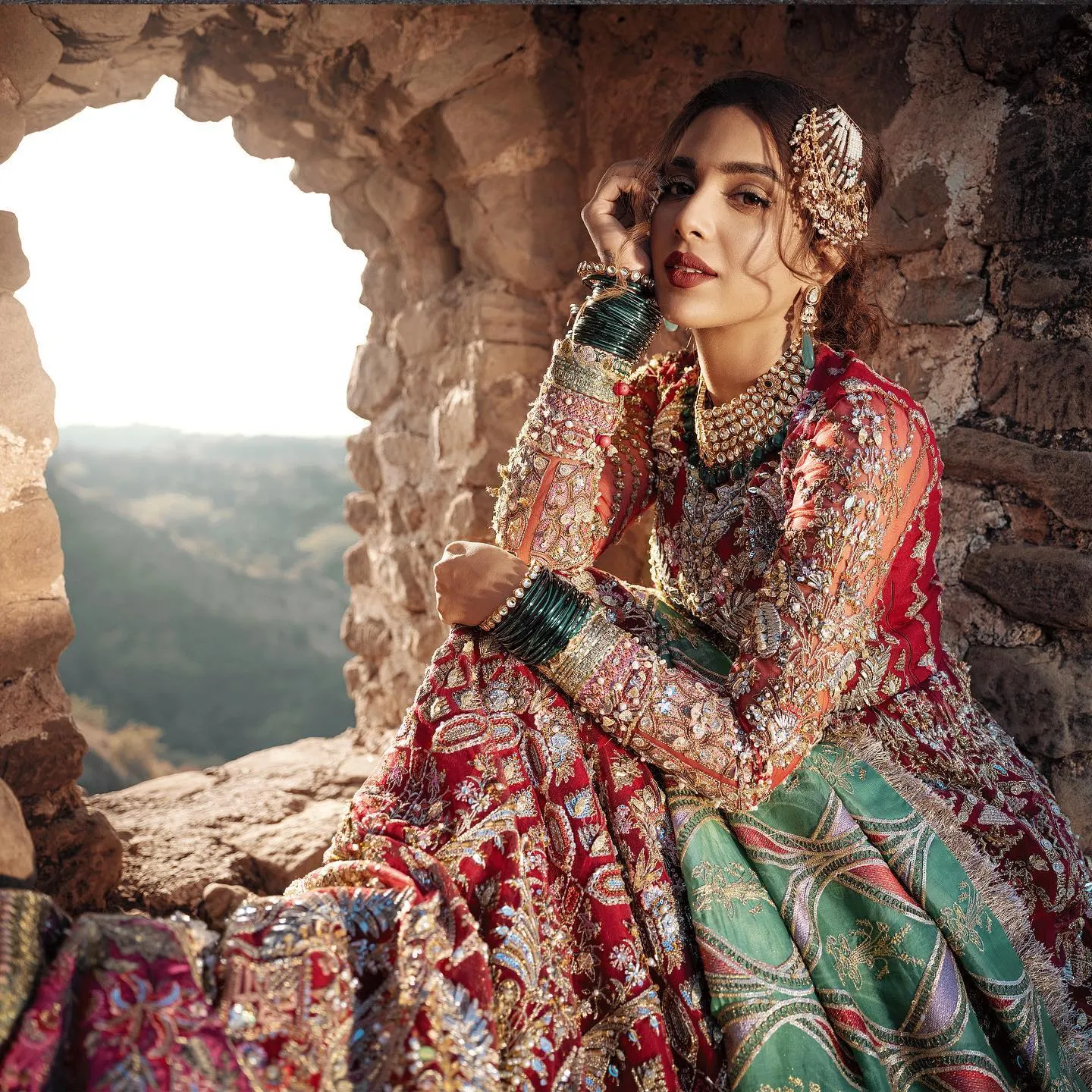 Pakistani Red Bridal Dress in Pishwas Style #BS856