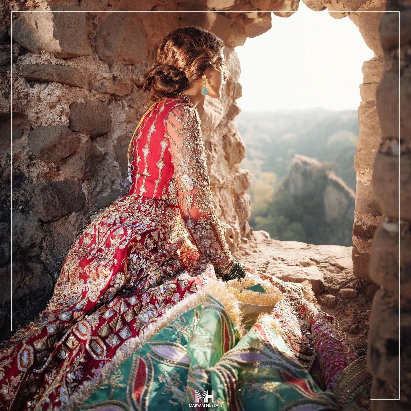 Pakistani Red Bridal Dress in Pishwas Style #BS856