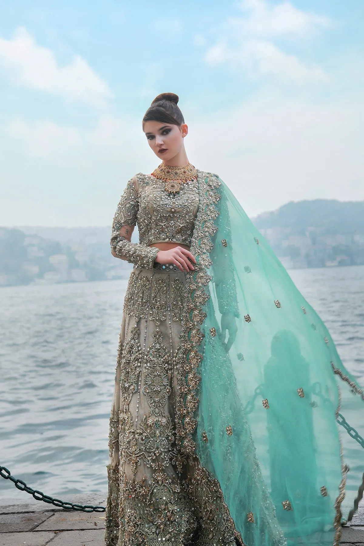 Pakistani Walima Lehenga Choli Dupatta Dress #BS903