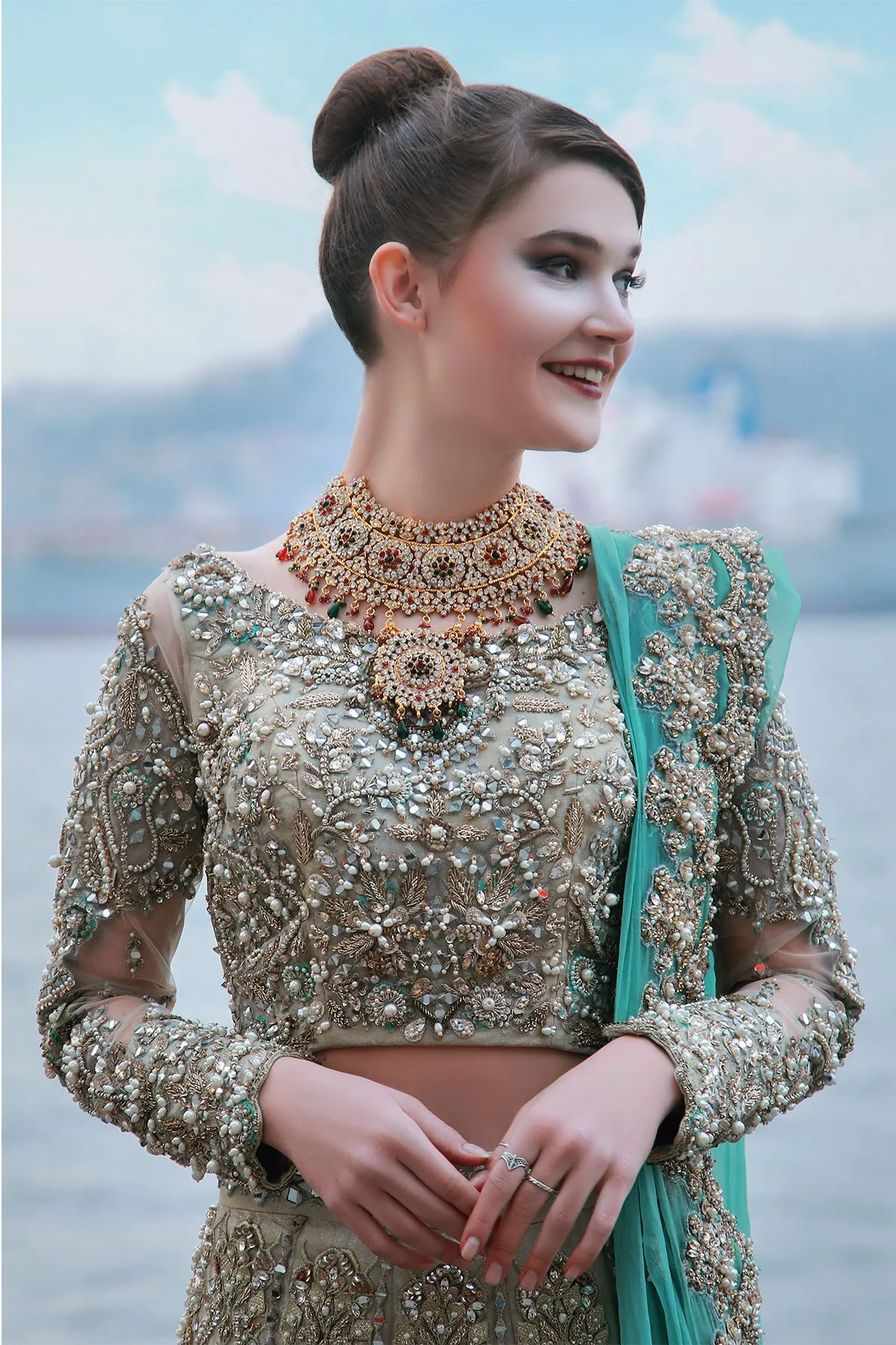 Pakistani Walima Lehenga Choli Dupatta Dress #BS903