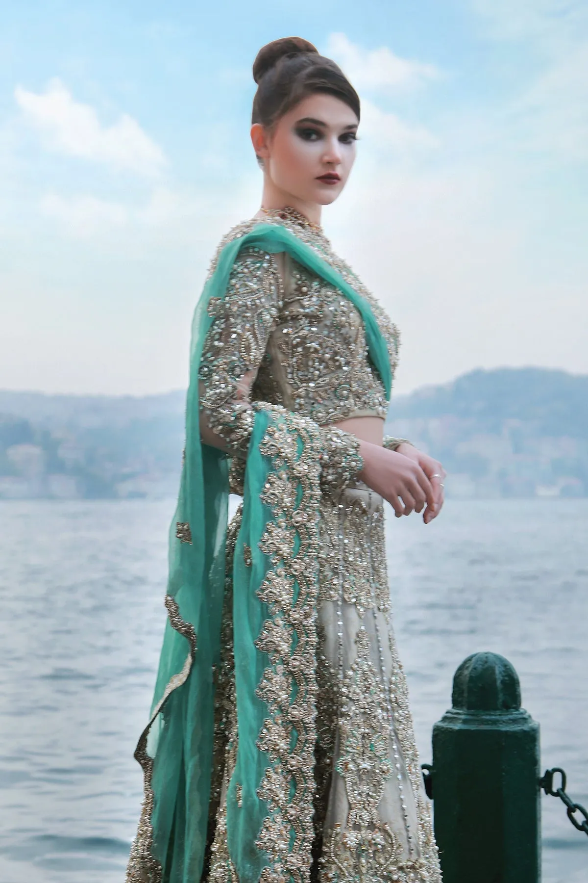 Pakistani Walima Lehenga Choli Dupatta Dress #BS903