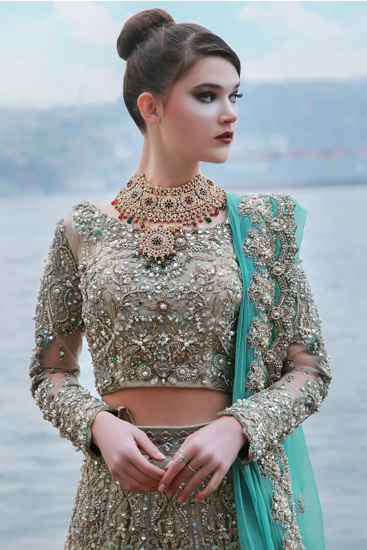 Pakistani Walima Lehenga Choli Dupatta Dress #BS903