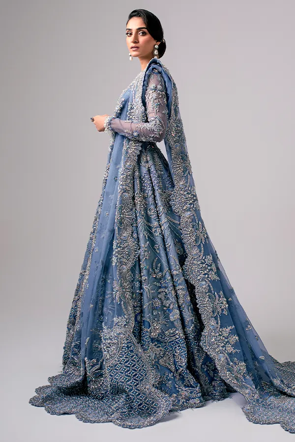 Pakistani Wedding Dress in Bridal Blue Lehenga Style