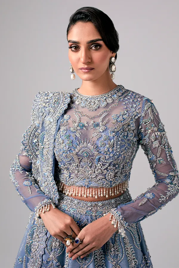 Pakistani Wedding Dress in Bridal Blue Lehenga Style