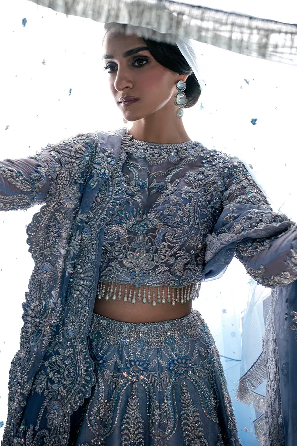 Pakistani Wedding Dress in Bridal Blue Lehenga Style
