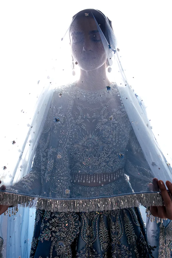 Pakistani Wedding Dress in Bridal Blue Lehenga Style