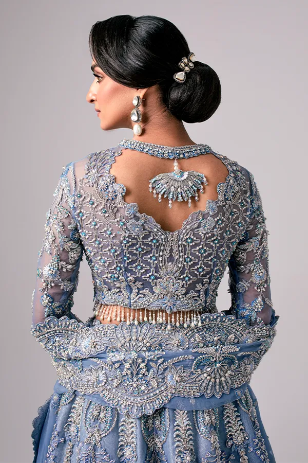 Pakistani Wedding Dress in Bridal Blue Lehenga Style