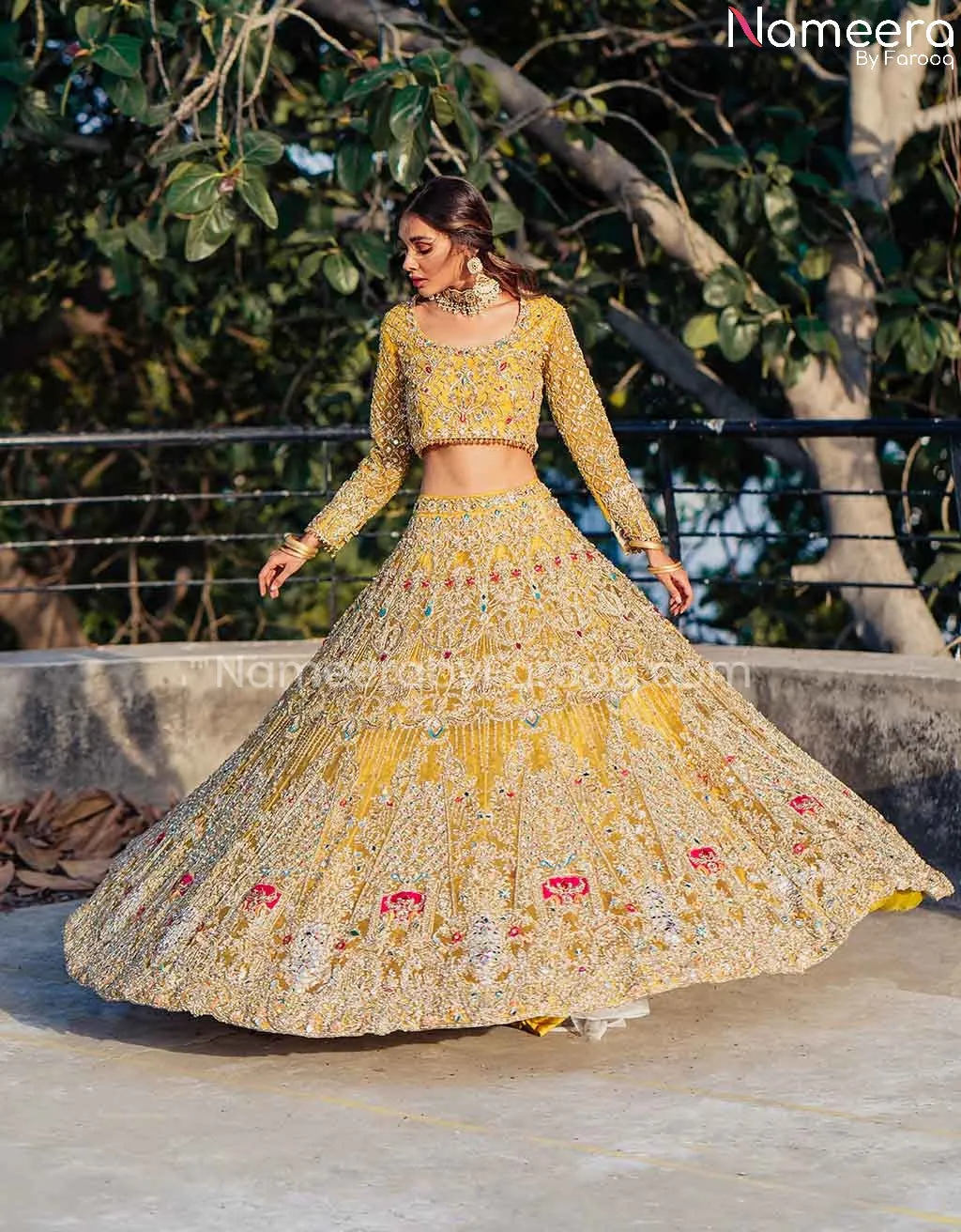 Pakistani Yellow Bridal Lehenga Choli Dress #BS598