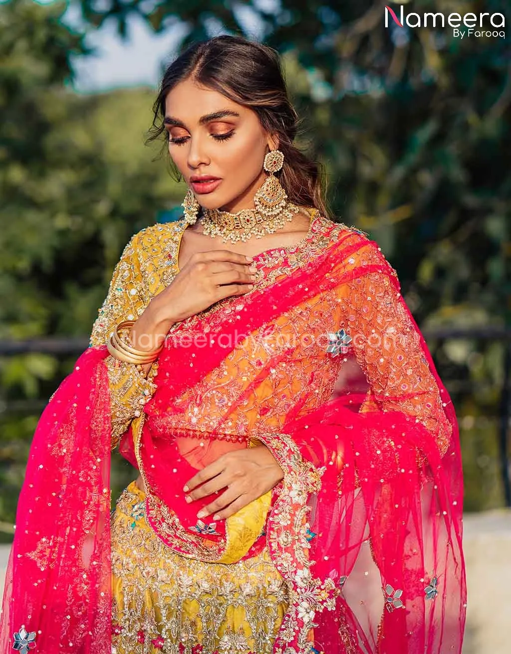 Pakistani Yellow Bridal Lehenga Choli Dress #BS598