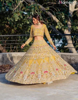 Pakistani Yellow Bridal Lehenga Choli Dress #BS598