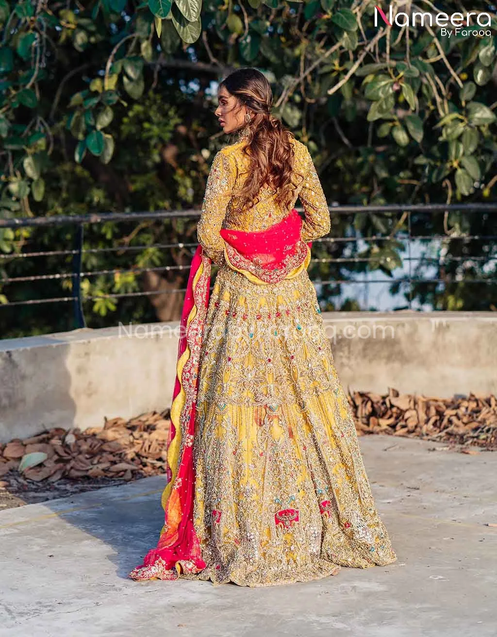 Pakistani Yellow Bridal Lehenga Choli Dress #BS598