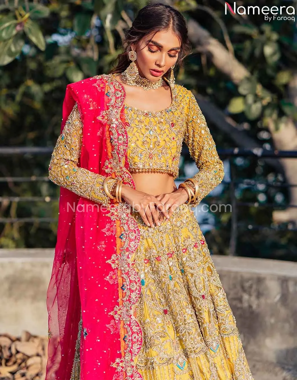 Pakistani Yellow Bridal Lehenga Choli Dress #BS598