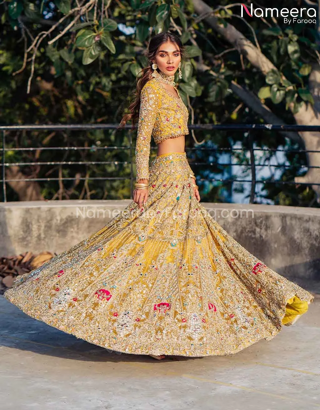 Pakistani Yellow Bridal Lehenga Choli Dress #BS598