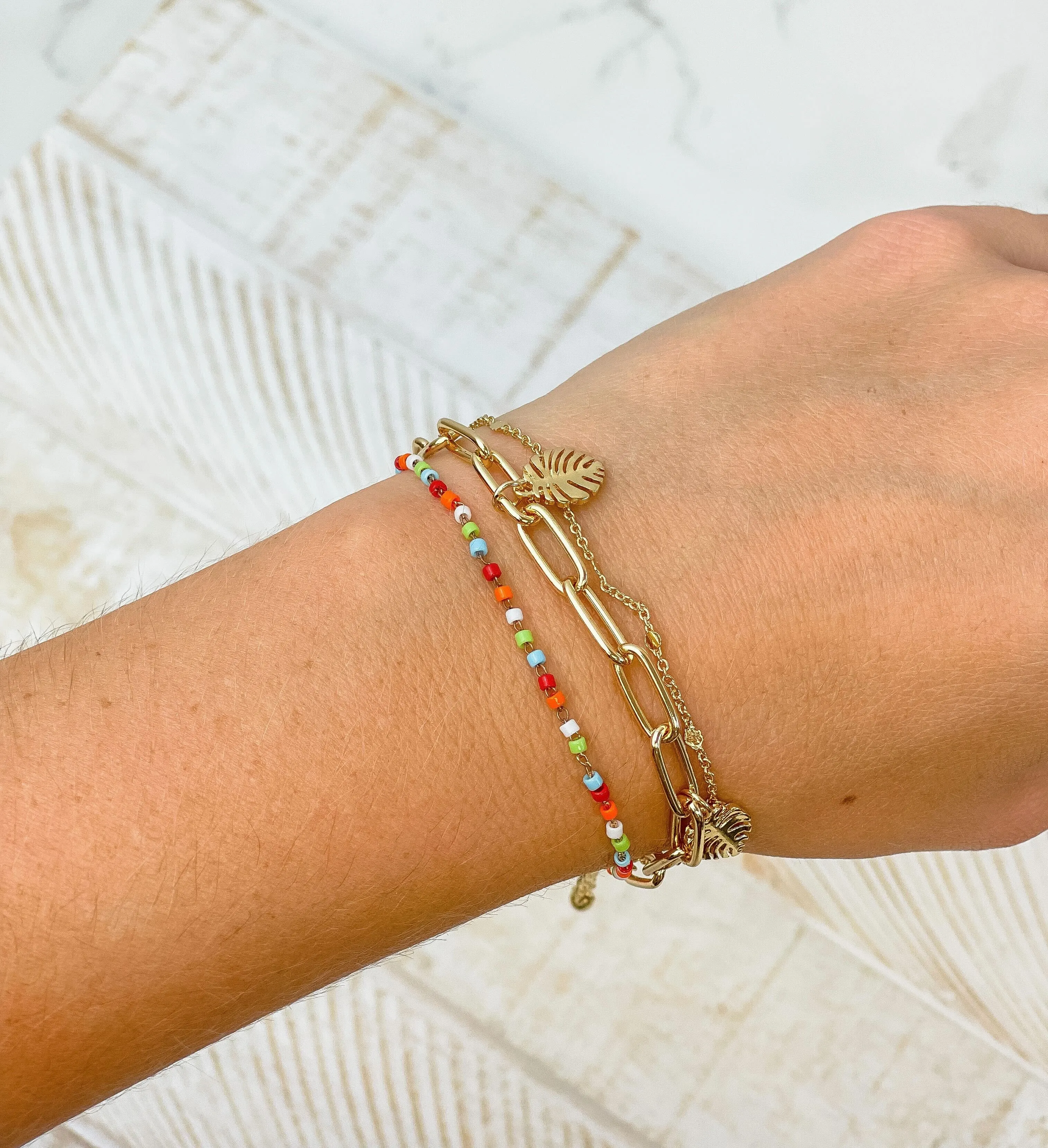 Palm Leaf Charm Link Bracelet