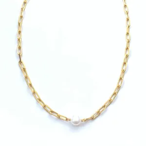 Paper Clip Pearl Gold Fill Necklace