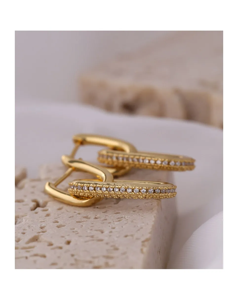 Paperclip Link Earrings with Crystals Clear