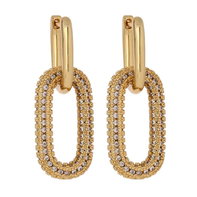 Paperclip Link Earrings with Crystals Clear
