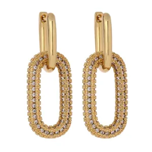 Paperclip Link Earrings with Crystals Clear