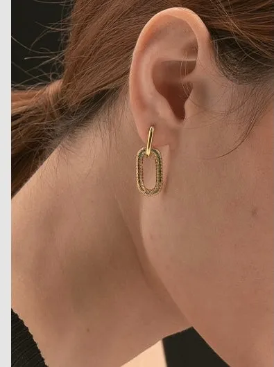 Paperclip Link Earrings with Crystals Clear