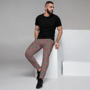 Patterned Men's Joggers | Raspberry Teal Leopard Skin
