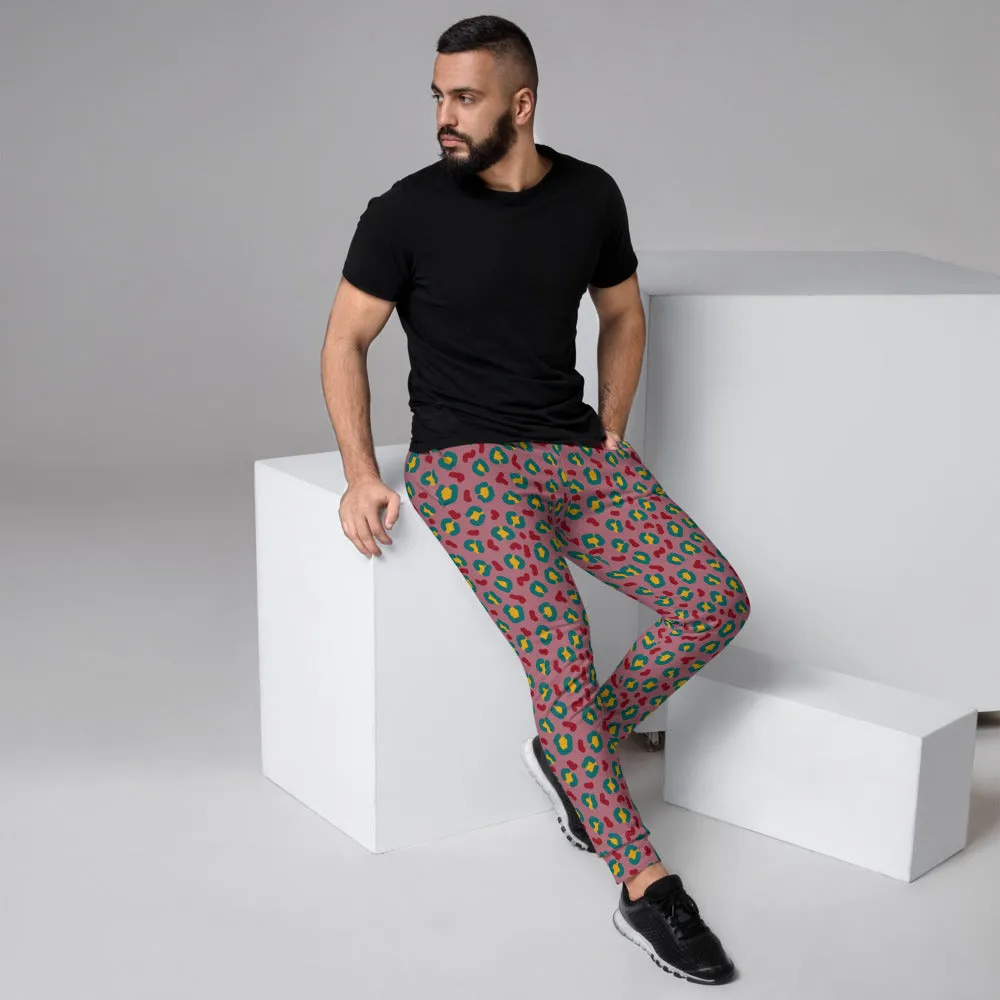Patterned Men's Joggers | Raspberry Teal Leopard Skin