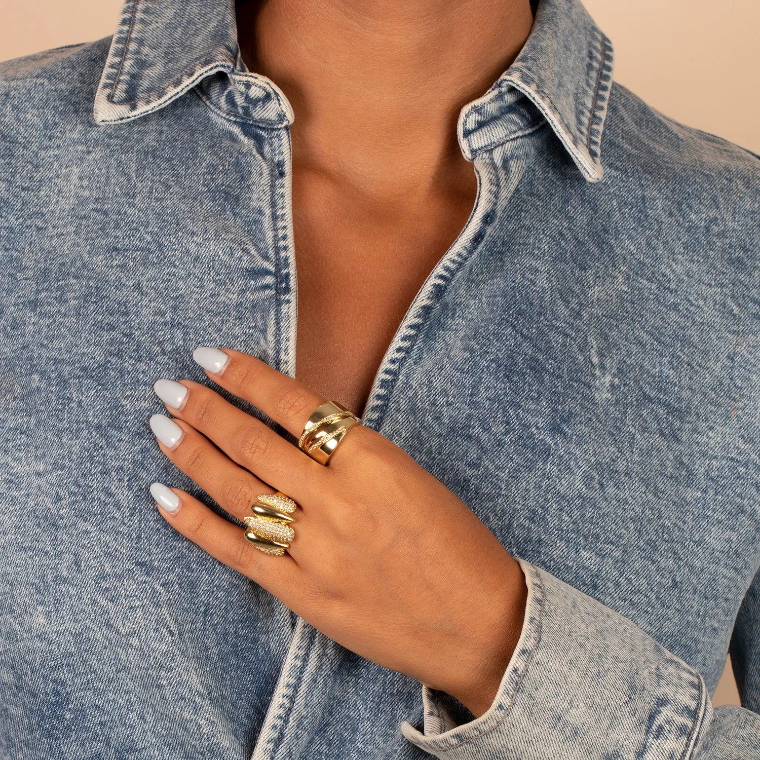 Pave Lined Wide Band Ring