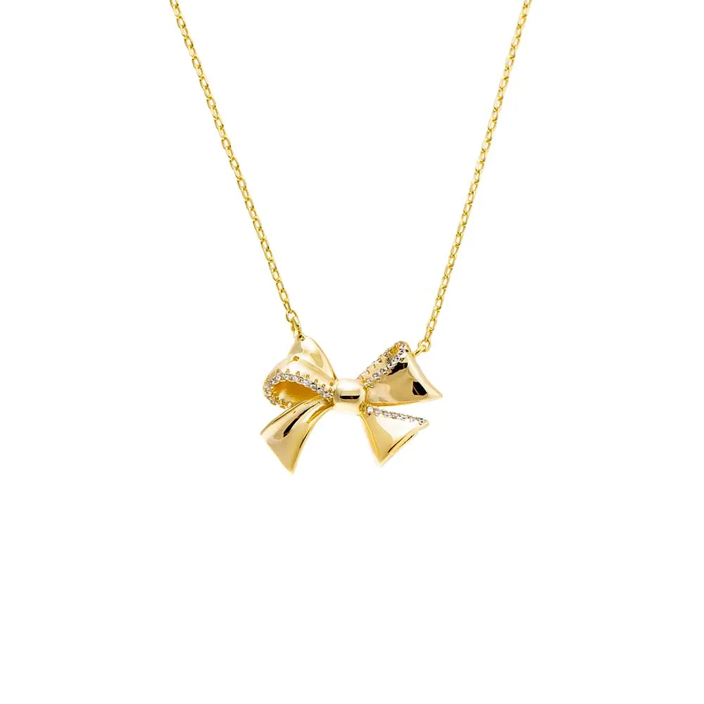 Pave Outlined Bow Tie Pendant Necklace