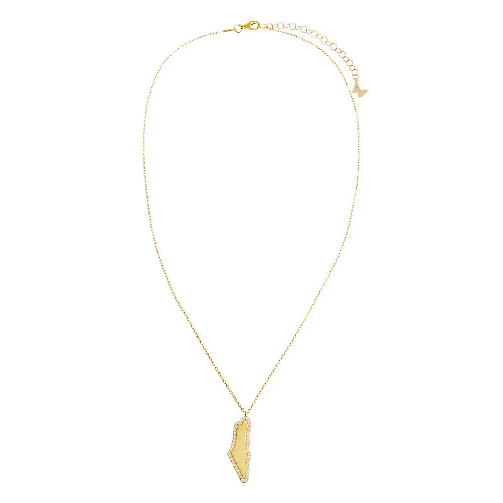 Pave Outlined Map Of Israel Necklace