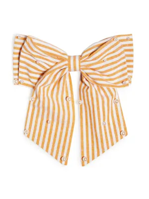 Pearls And Stripes Bow Clip - Gold