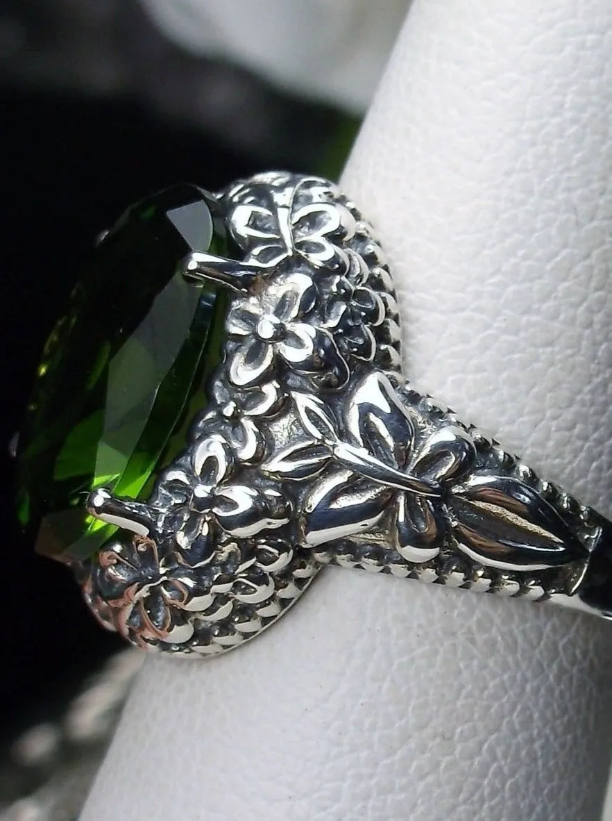 Peridot Butterfly Ring, Natural or Simulated Green Oval Gemstone, Art Nouveau Vintage Ring, D79
