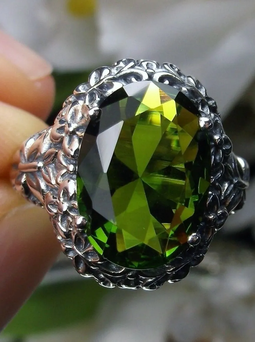 Peridot Butterfly Ring, Natural or Simulated Green Oval Gemstone, Art Nouveau Vintage Ring, D79