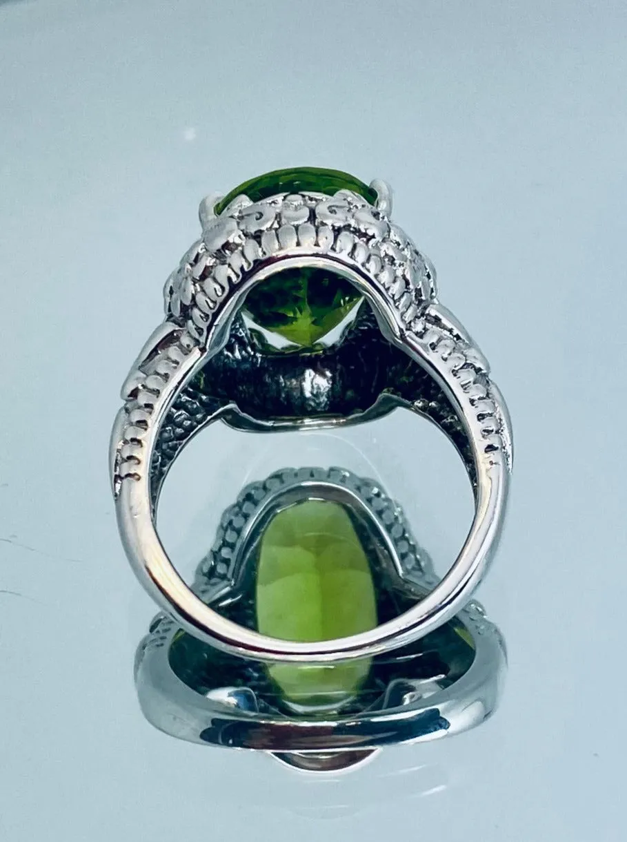 Peridot Butterfly Ring, Natural or Simulated Green Oval Gemstone, Art Nouveau Vintage Ring, D79