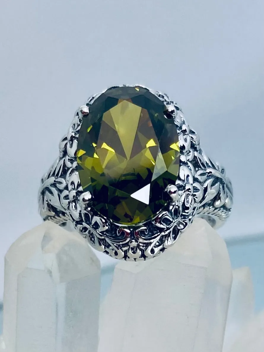 Peridot Butterfly Ring, Natural or Simulated Green Oval Gemstone, Art Nouveau Vintage Ring, D79