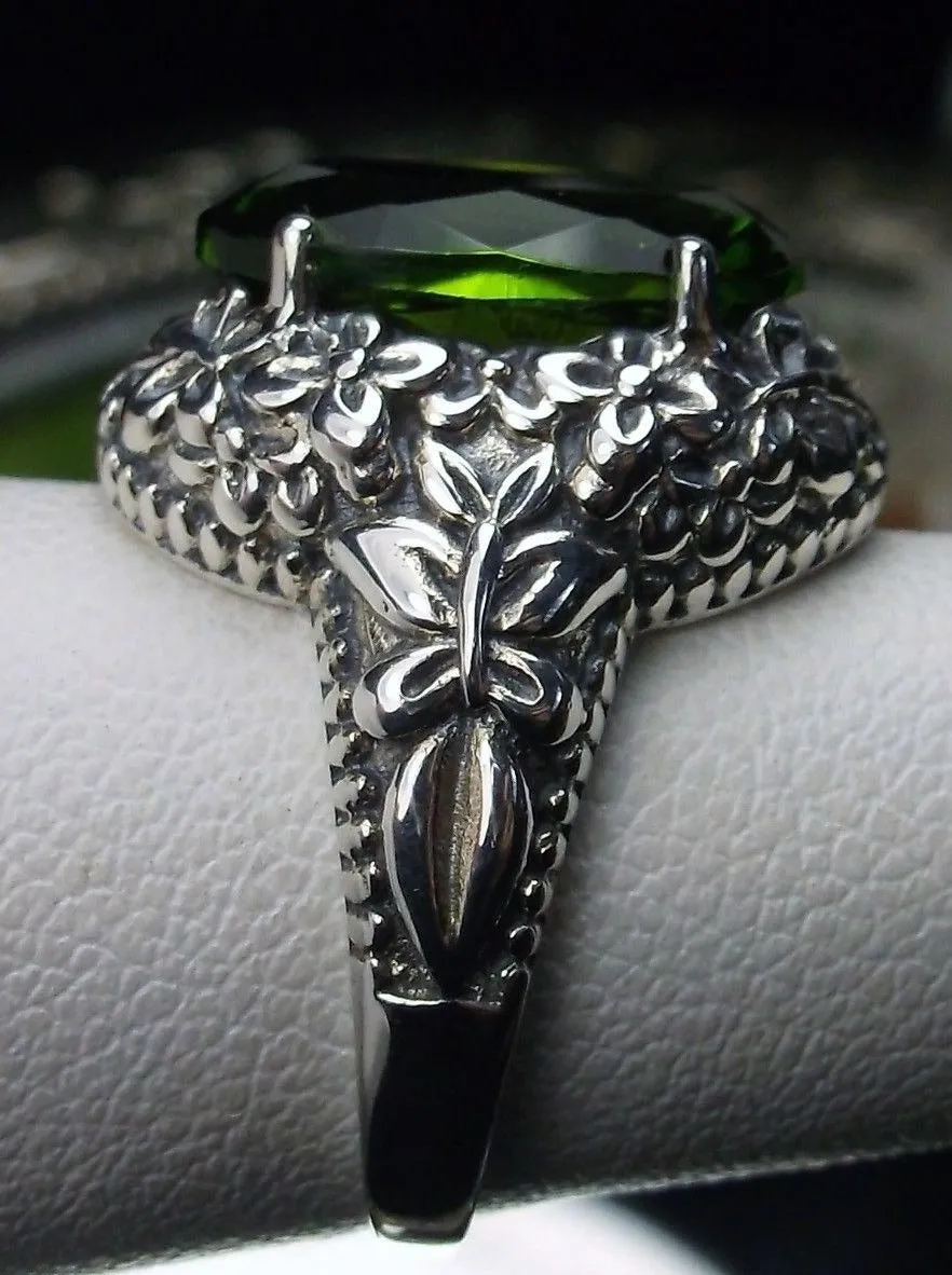 Peridot Butterfly Ring, Natural or Simulated Green Oval Gemstone, Art Nouveau Vintage Ring, D79