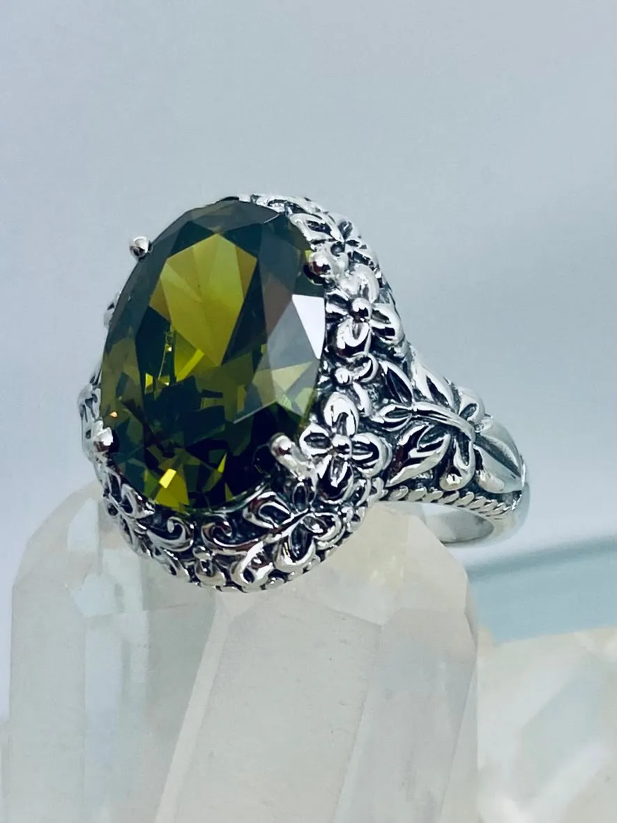 Peridot Butterfly Ring, Natural or Simulated Green Oval Gemstone, Art Nouveau Vintage Ring, D79