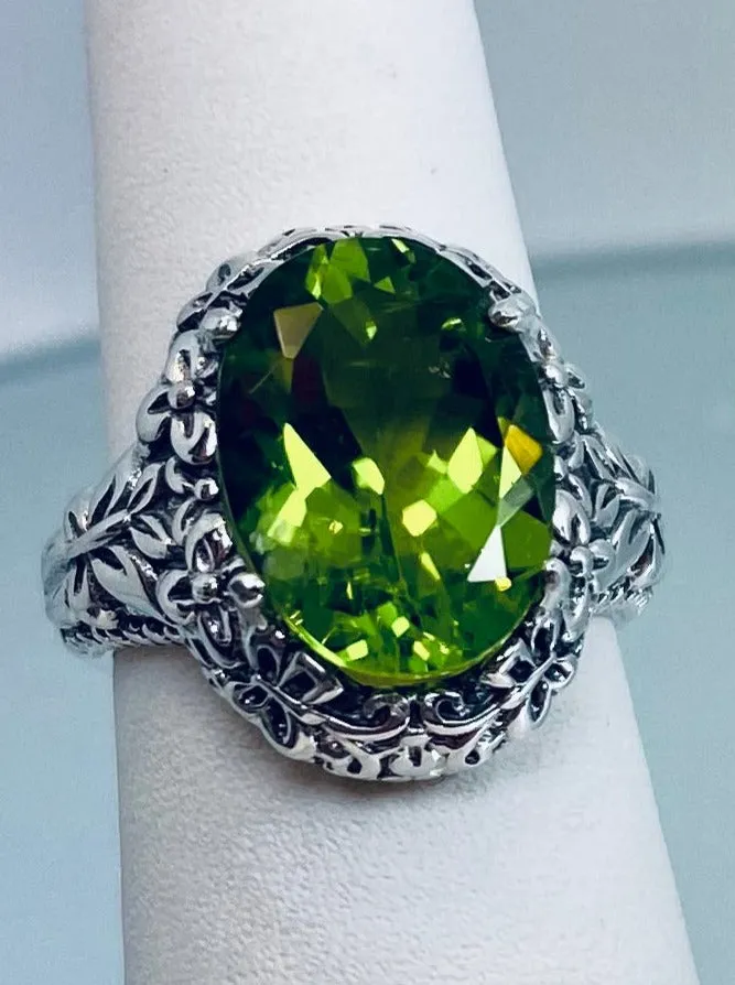 Peridot Butterfly Ring, Natural or Simulated Green Oval Gemstone, Art Nouveau Vintage Ring, D79