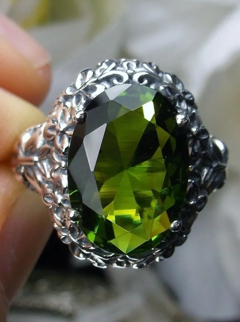 Peridot Butterfly Ring, Natural or Simulated Green Oval Gemstone, Art Nouveau Vintage Ring, D79