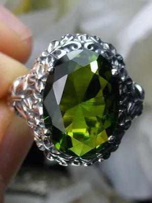 Peridot Butterfly Ring, Natural or Simulated Green Oval Gemstone, Art Nouveau Vintage Ring, D79