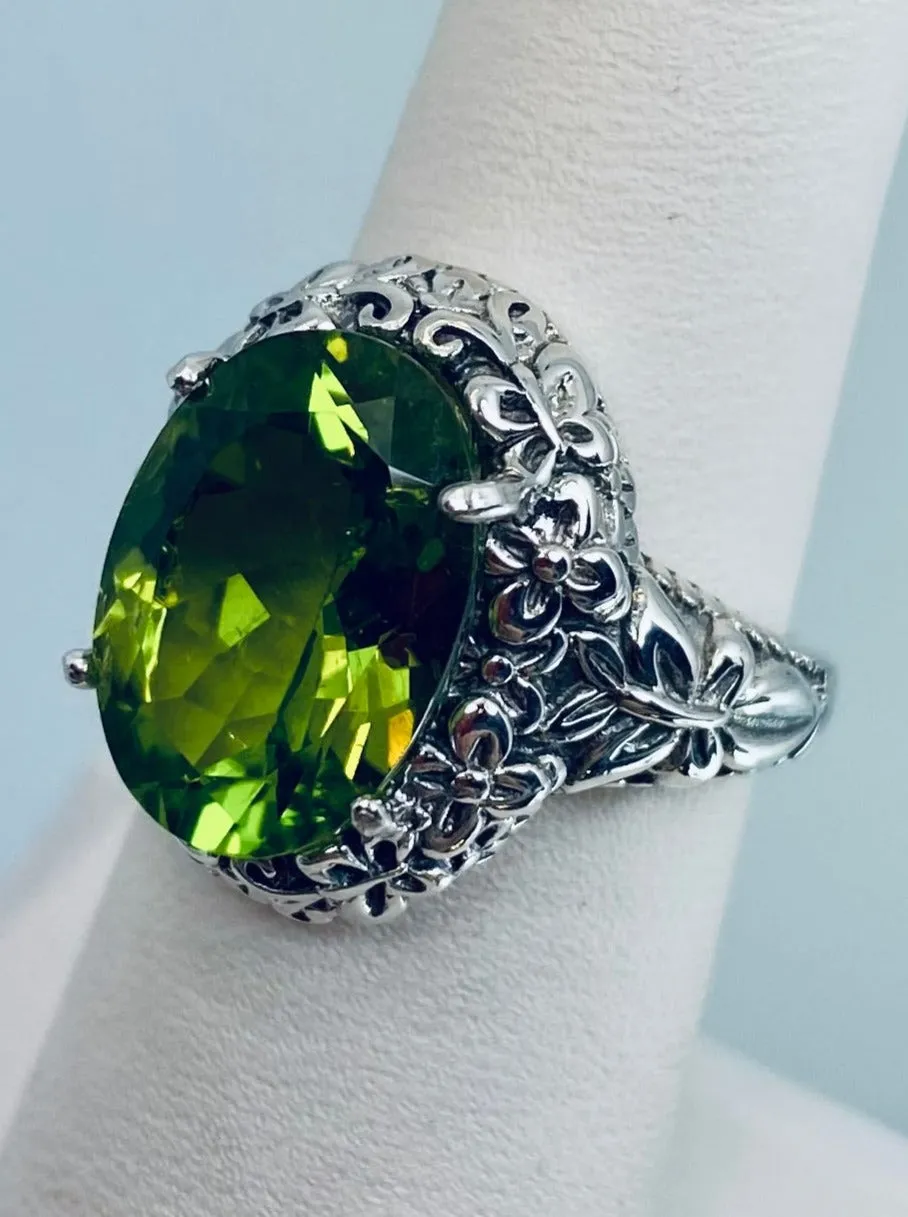 Peridot Butterfly Ring, Natural or Simulated Green Oval Gemstone, Art Nouveau Vintage Ring, D79