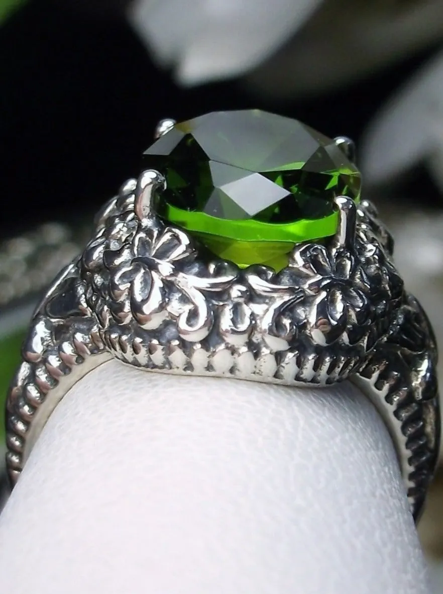 Peridot Butterfly Ring, Natural or Simulated Green Oval Gemstone, Art Nouveau Vintage Ring, D79
