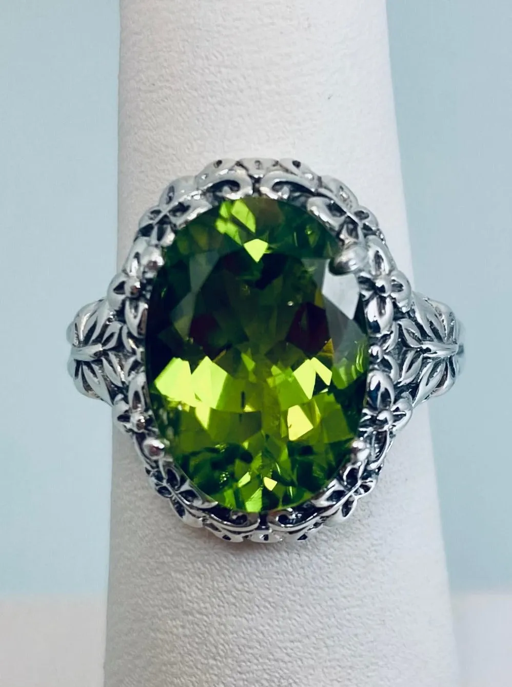 Peridot Butterfly Ring, Natural or Simulated Green Oval Gemstone, Art Nouveau Vintage Ring, D79